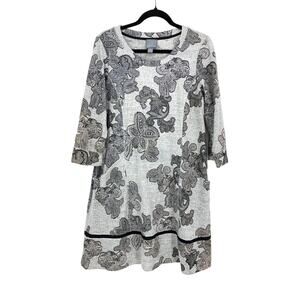 Rabbit Rabbit Rabbit Designs Dress Womens Sz L 3/4 Sleeve Gray Paisley Floral